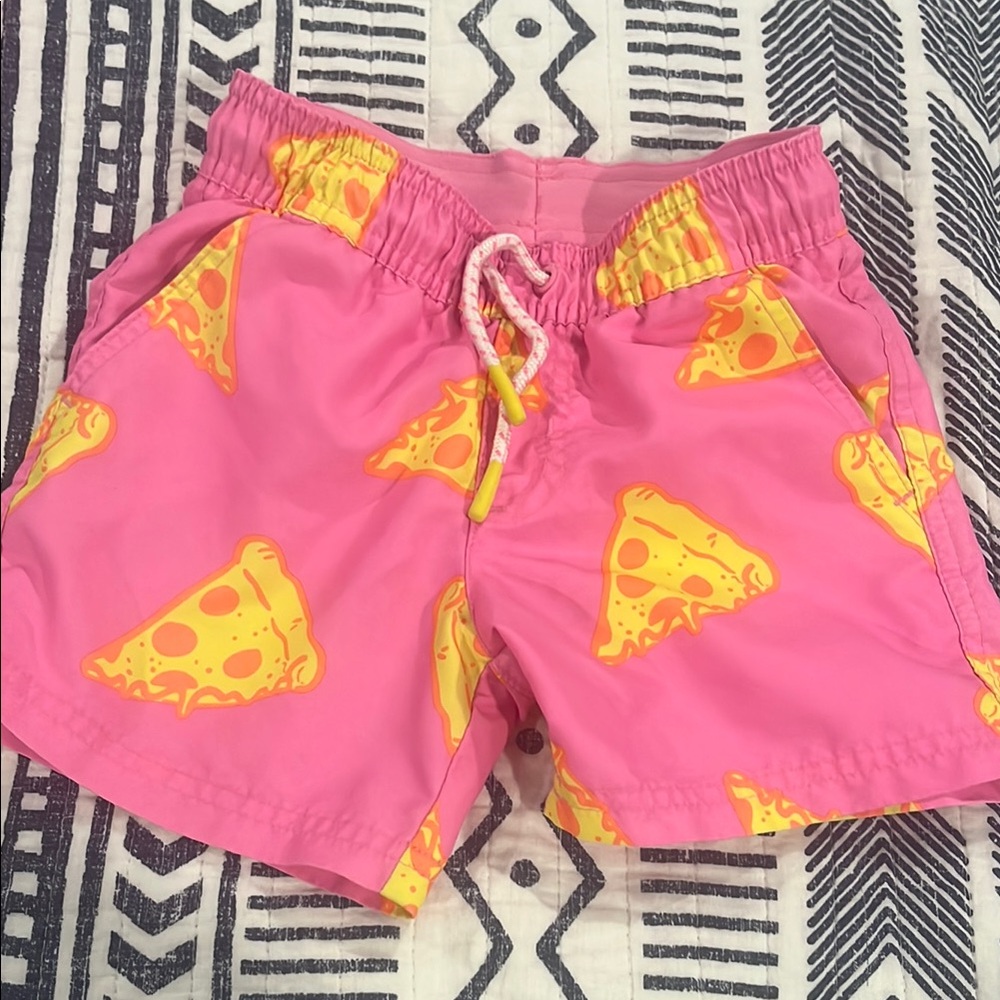 Cat & Jack Pink Swim Trunks with Yellow Pizza Print